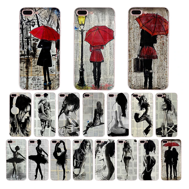 

Girl art drawings Soft phone case for iphone 7 8 11 pro max cover X XR XS 6s 6 plus se 5s 5 Transparent TPU luxury shell coque