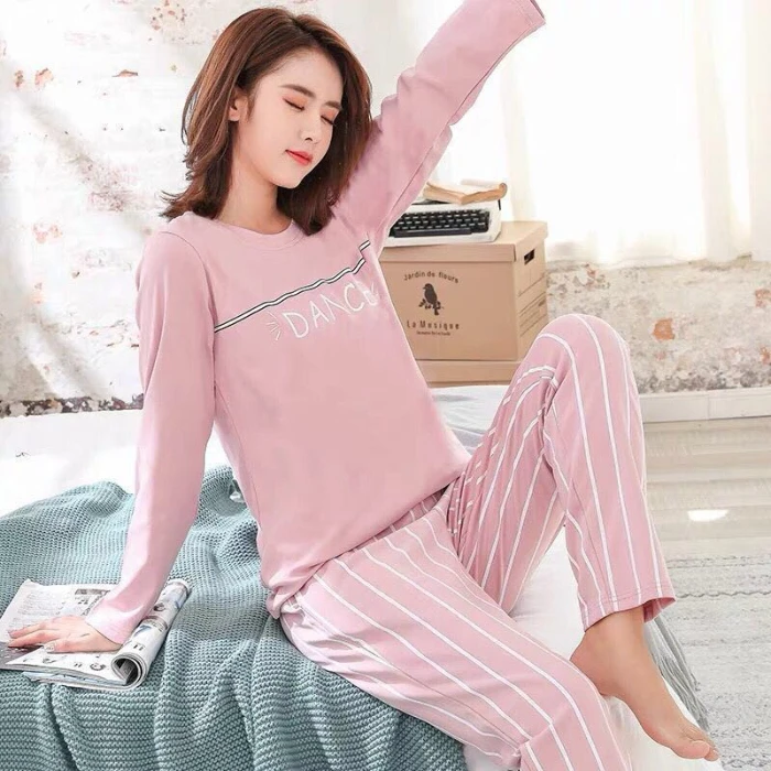 Пижамный комплект женский из 2 предметов тонкая Хлопковая пижама с длинным