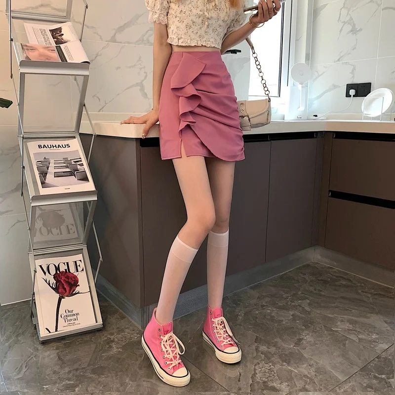 

Short Skirt Female Design Niche High Waist Irregular White Short Skirt Female Summer Korean Version of The Wild A-line Skirt