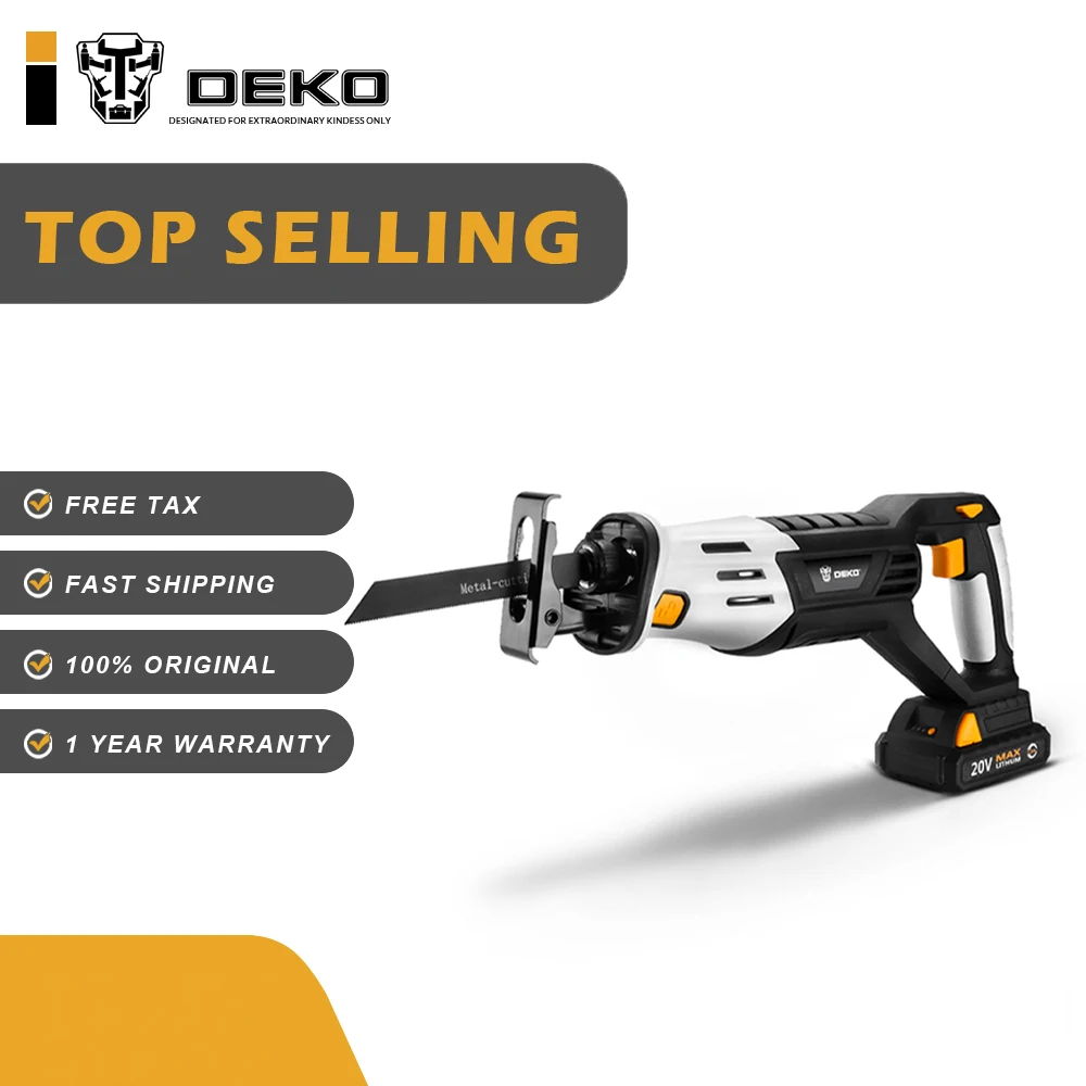 DEKO, беспроводная сабельная пила 20 в с регулируемой скоростью, с аккумулятором и 4 лезвиями