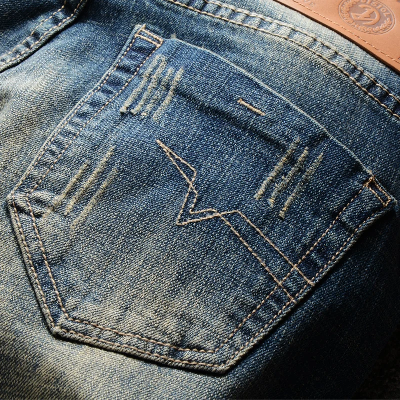 

Italian Style Fashion Men Jeans High Quality Retro Blue Slim Fit Ripped Denim Trousers Vintage Designer Cotton Long Pants Hombre