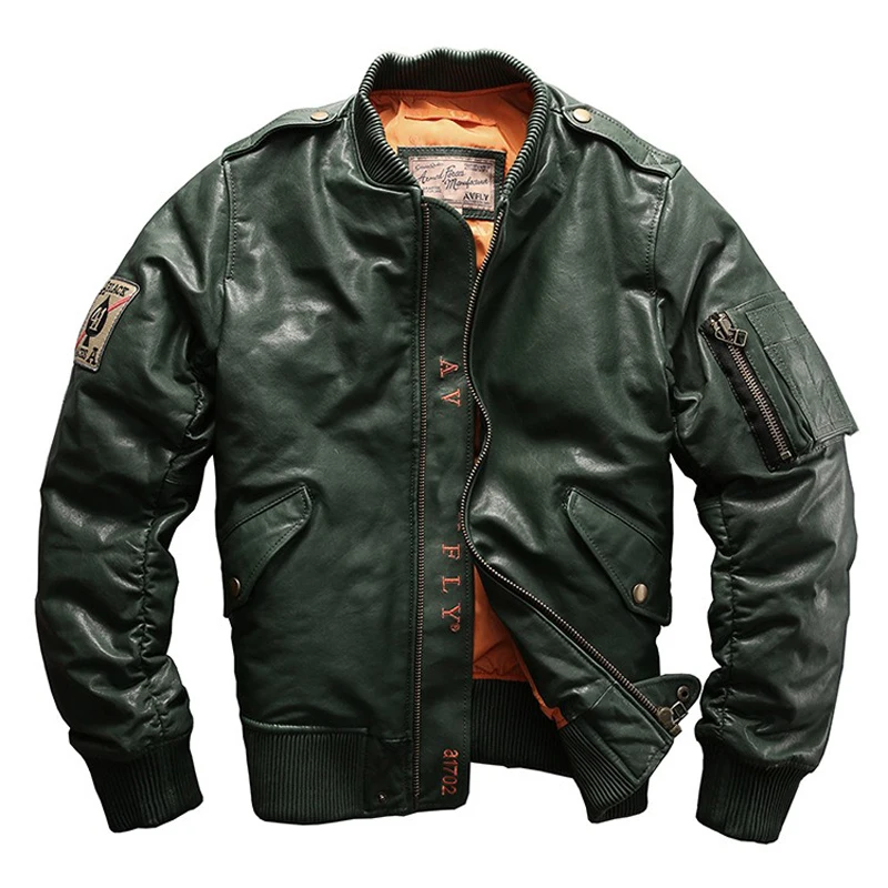 Avirex-Chaqueta de piel auténtica para hombre, abrigo informal de sección a la moda, para motociclista, M-5XL, 2018