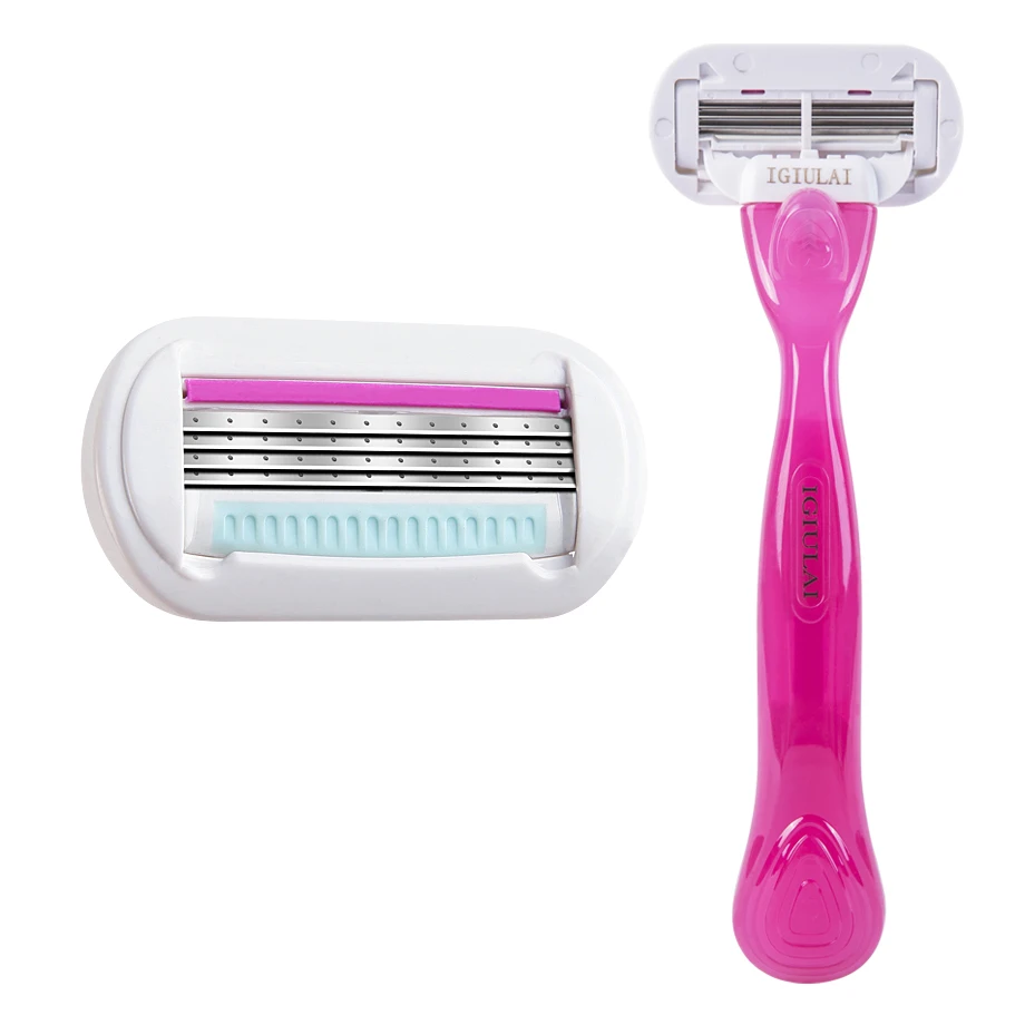 IGUETTA Pink Women Replacement Kit for Underarm Shaving Private Part Hair Removal Knife Four-Layer Induction Can Replace Blade | Красота и