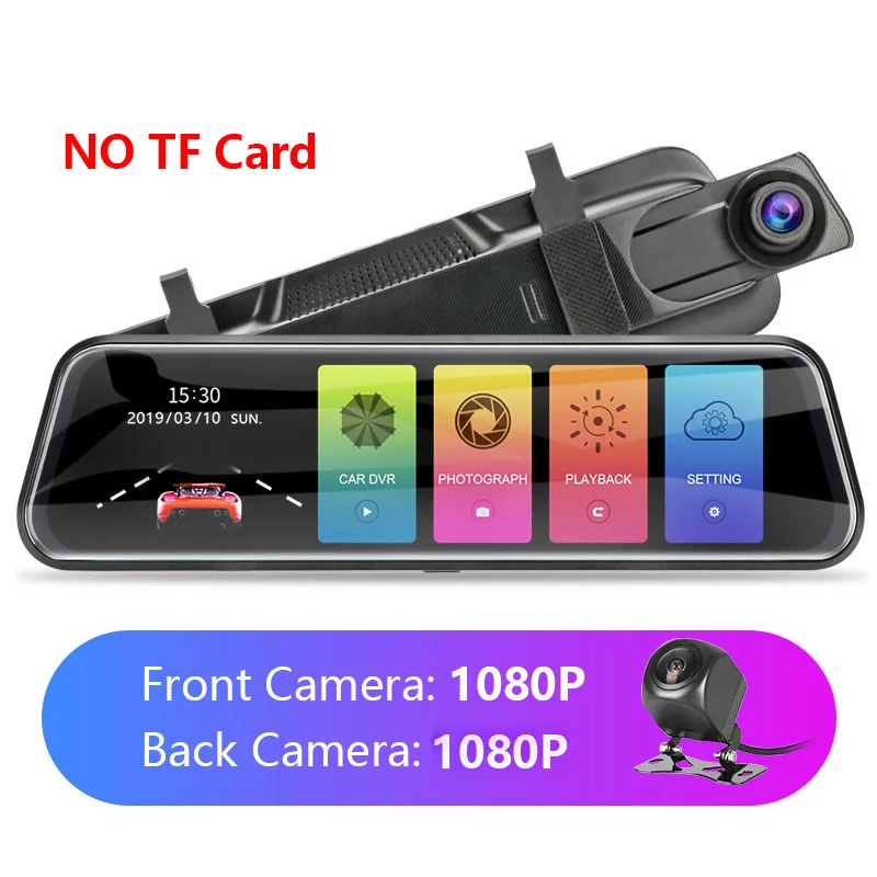With Rear camera Jansite 10-дюймовая шпилька для потоковой передачи зеркало Видеорегистраторы для автомобилей Двойной объектив видеорегистраторы Сенсорный экран Full HD 1080P Автомобильная камера видеорегистратор обнаружения движения - Название цвета: With Rear camera