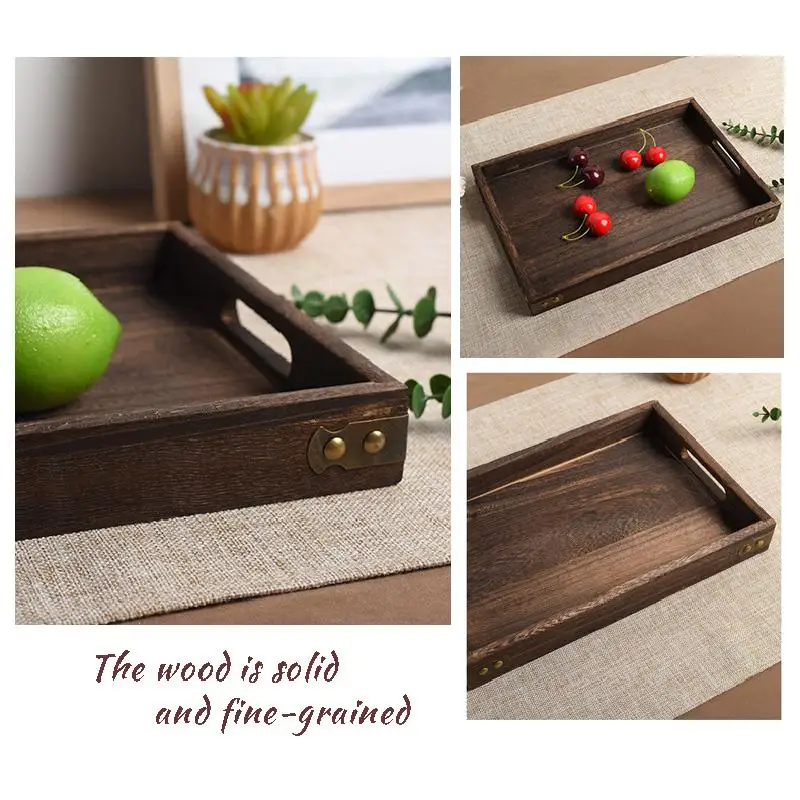 

New Japanese Style Wooden Tray New Solid Wood Tea Tray Creative Charcoal Burnt Tong Hotel Tray Fruit Bread Pizza Tray