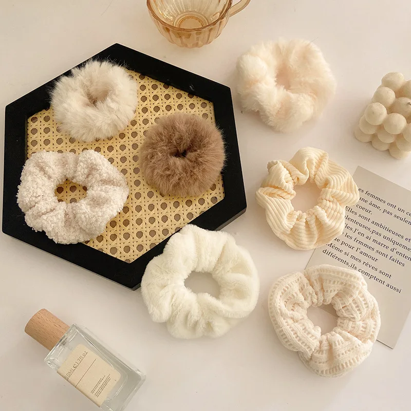 

7PCS/Set Women Elegant Winter Plush Wool Knitting Elastic Hair Bands Sweet Ponytail Hold Hair Tie Scrunchie Hair Accessories