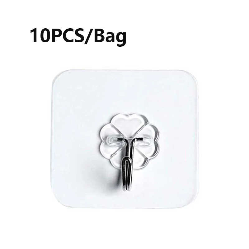 

10Pcs Waterproof Oilproof Self Adhesive Hooks Transparent Wall Hooks Reusable Seamless Hanging Hook For Kitchen Bathroom Office