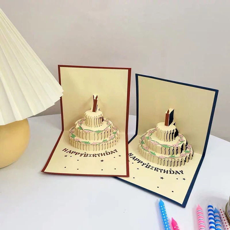 

3D Pop-Up Cards Birthday Card for Girl Kids Wife Husband Birthday Cake Greeting Card Postcards Gifts Card