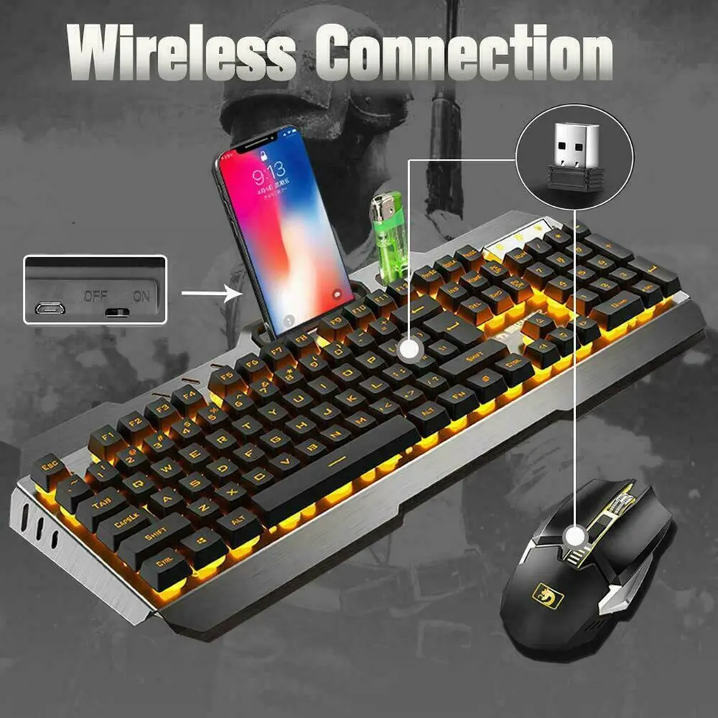 K670 Беспроводная перезаряжаемая игровая клавиатура+ мышь, набор, светодиодный, с подсветкой, механический, на ощупь, USB клавиатуры, комбинированные мыши