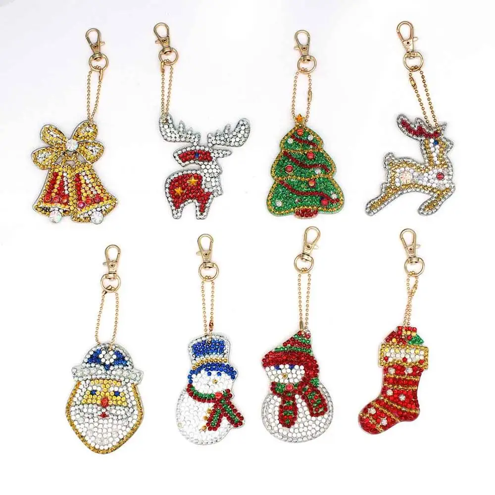 Christmas Diamond Painting Keychain Embroidery Sale Keyring Bag Decorations Cartoon Handmake Gifts | Дом и сад