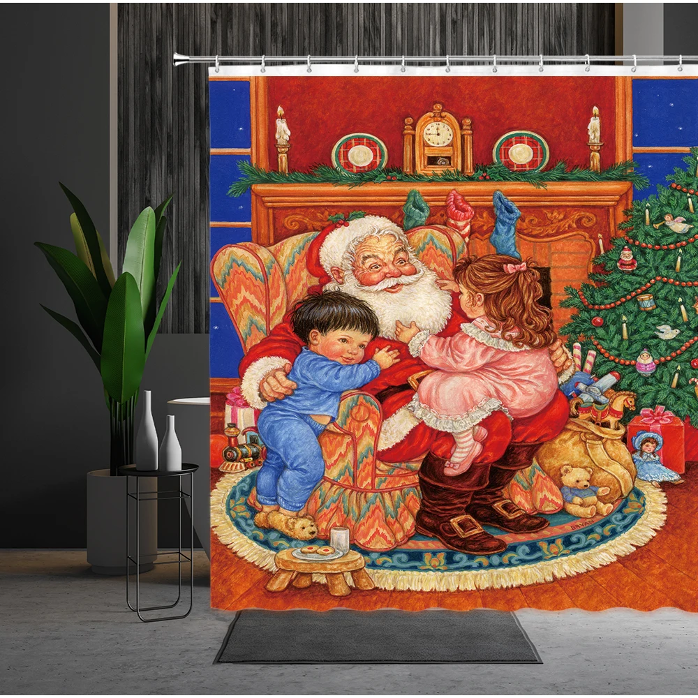 Занавески для душа зимние рождественские в европейском стиле с принтом