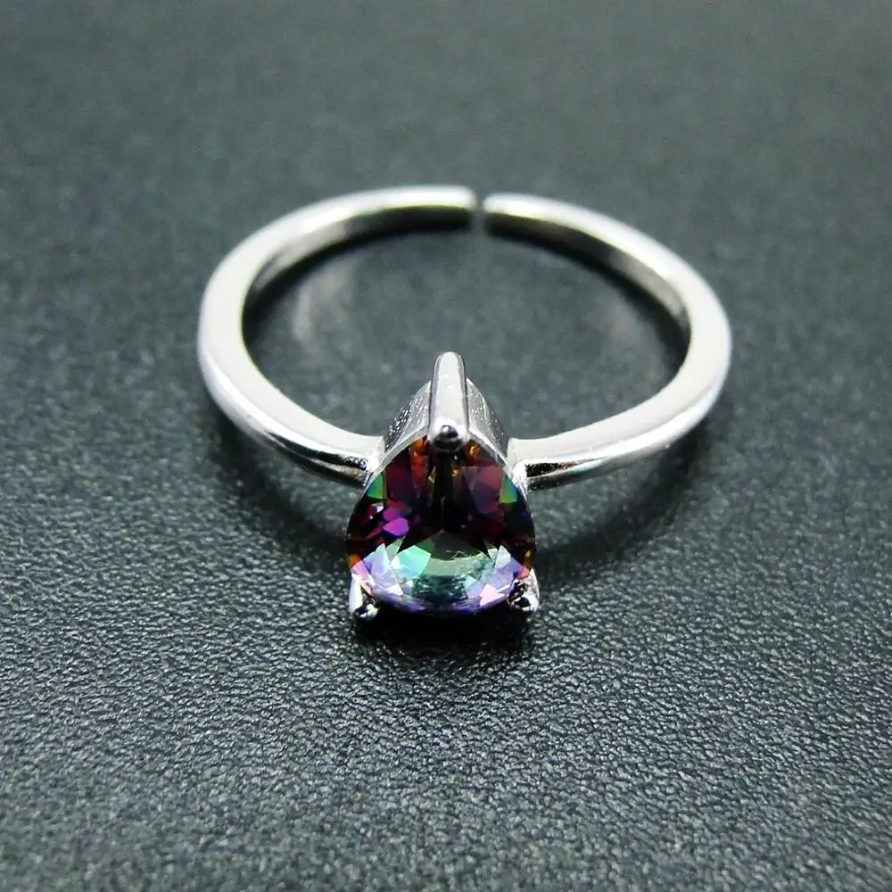 925 пробы Серебряная груша Радуга Мистик топаз Обручальное кольцо для подарка -