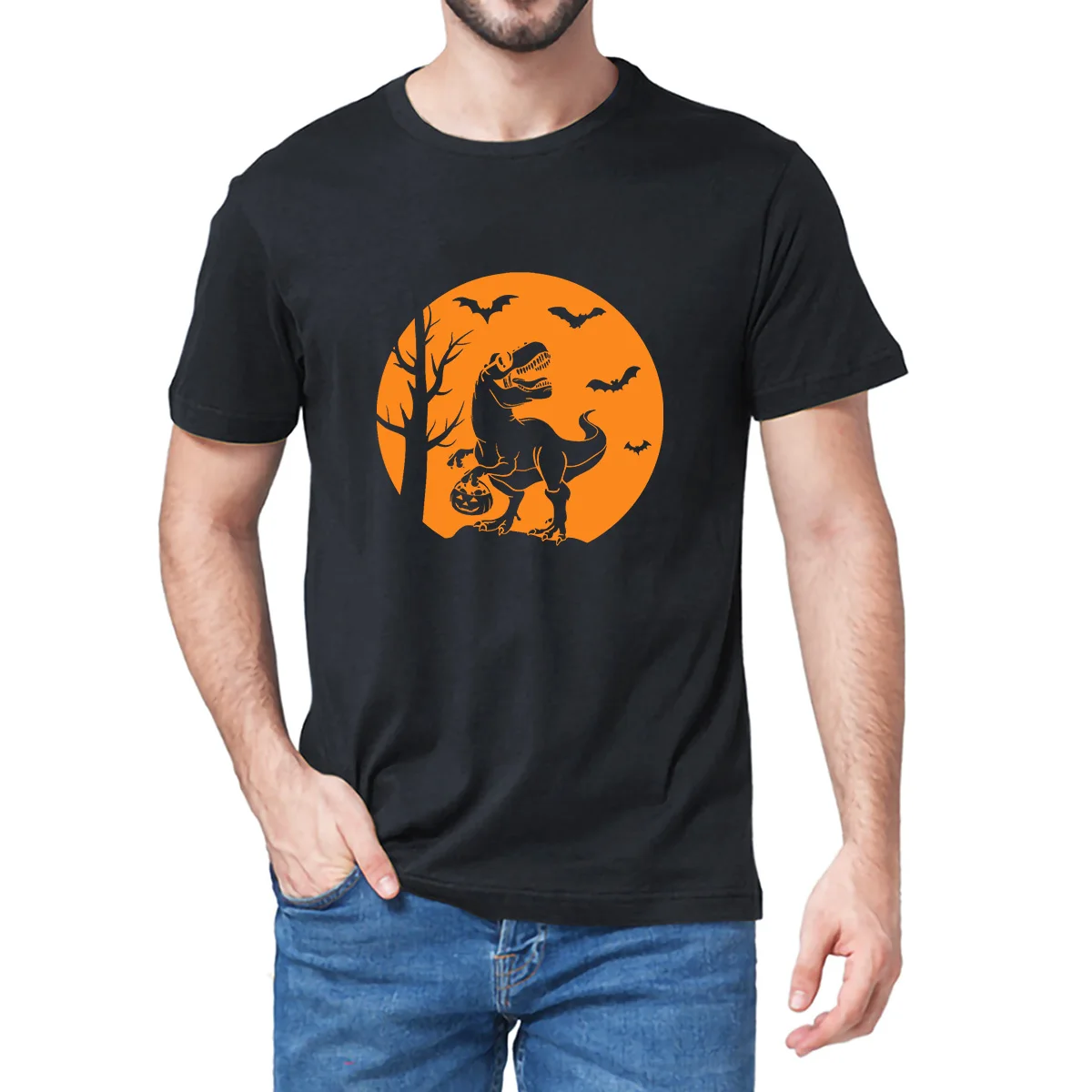 Unisex Cotton Dinosaur With Pumpkin Mummy Halloween Kids Boys Ghost Trick or Treat Gift Funny Summer Men's Novelty T-Shirt Women