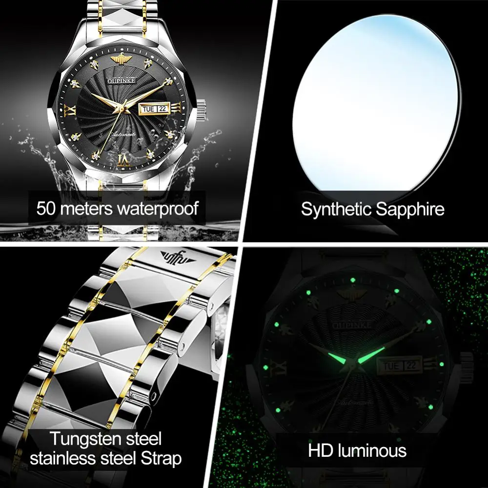 

Couple automatic mechanical wristwatch top brand luxury business watch tungsten steel watchband waterproof Fashion lover's watch