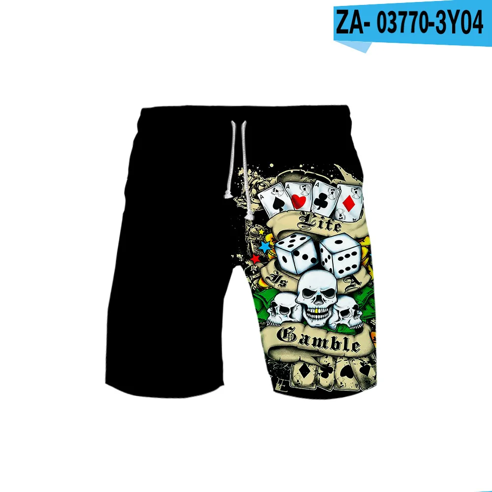 Шорты мужские пляжные с 3D-принтом черепа и покера свободные быстросохнущие