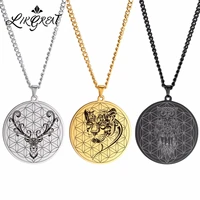 animal owl flower of life amulets cool pendant long choker necklace stainless steel panther supernatural talisman ethnic jewelry
