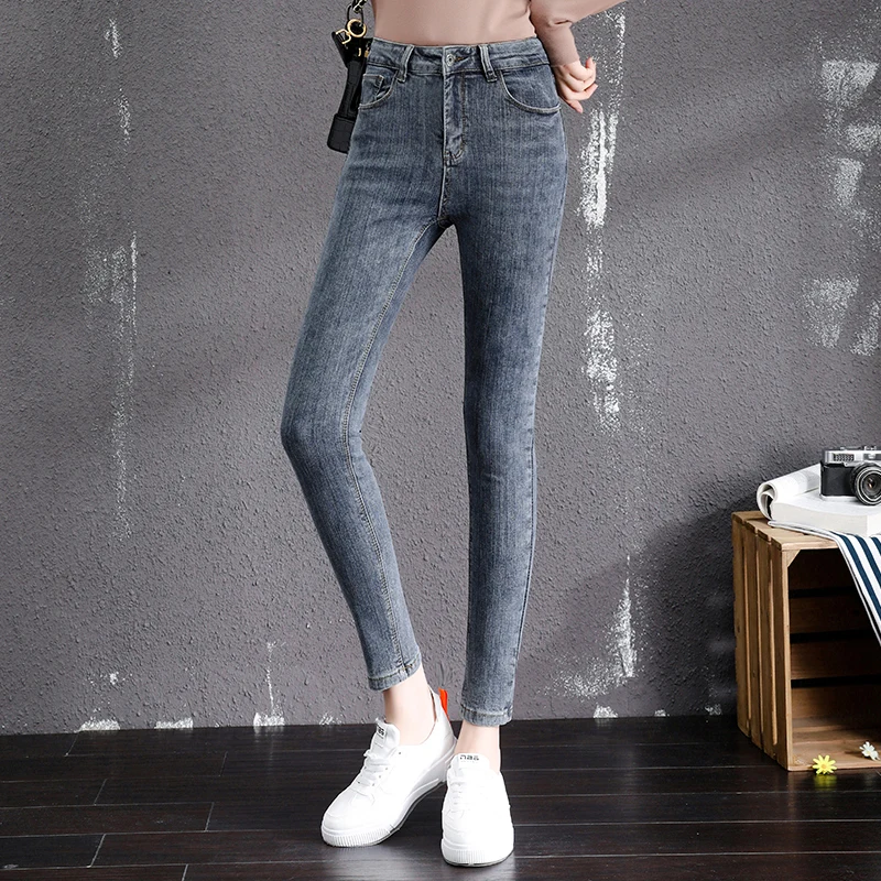 Winter Fleece Warm Thick Plus Velvet Skinny Mom Jeans For Women High waist Slim fit Female Stretch Denim Pencil Pants
