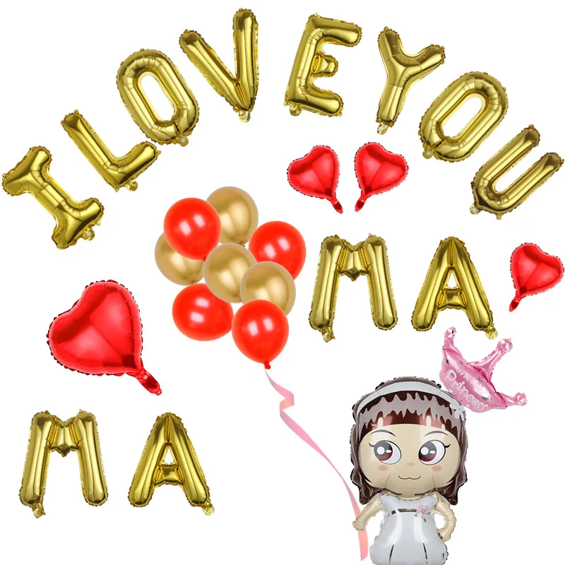 

1set 16inch Glod Letter Balloons I Love You MAMA Foil Balloons Best Mom Mothers Day Party Decorations surprise Crown Globos
