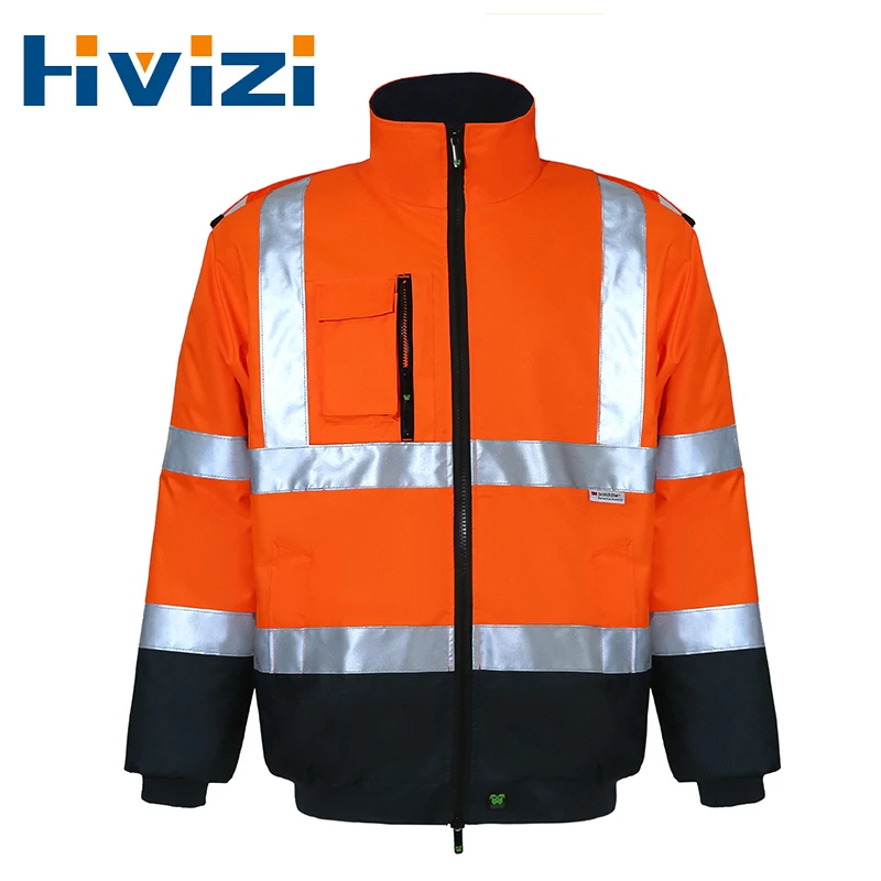 Мужская Защитная куртка Hi-Viz, светоотражающая ветрозащитная куртка-бомбер на молнии спереди в полоску 3 м, рабочая куртка