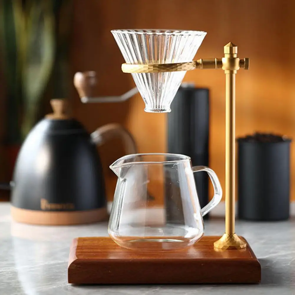 

Coffee Filter Holder Pour Over Coffee Maker Stand with Vintage Wooden Base Adjustable Height Rack Dripper Filter Holder