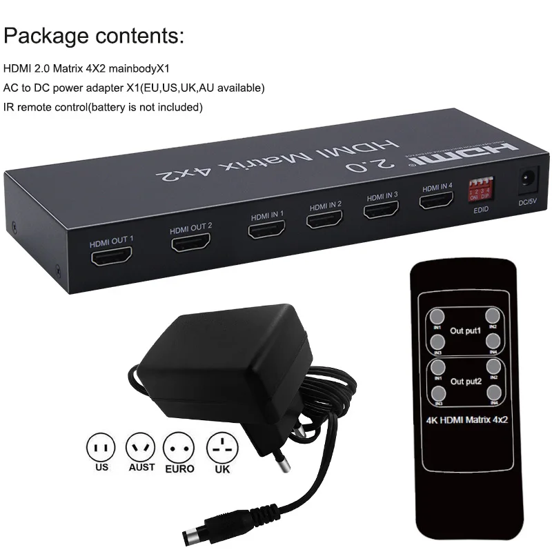 4K HDMI 2,0 матричный 4X2 HDMI 4X2 матричный с Аудио HDMI 2X2 матричный HDMI 4 in 2 out матричный коммутатор разветвитель 4K 60HZ HDCP 2,2