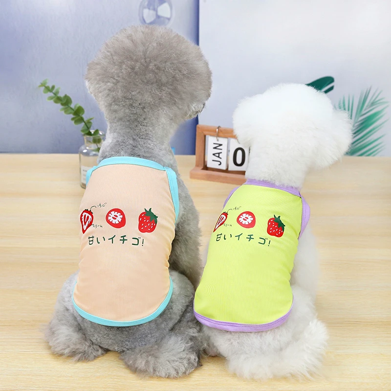 

Pet Clothing Dog Vest Spring Cartoon Pet Outfits Cute Puppy Dog Accessory Slip Dress Summer Strawberry Fruit Print Dog Clothes