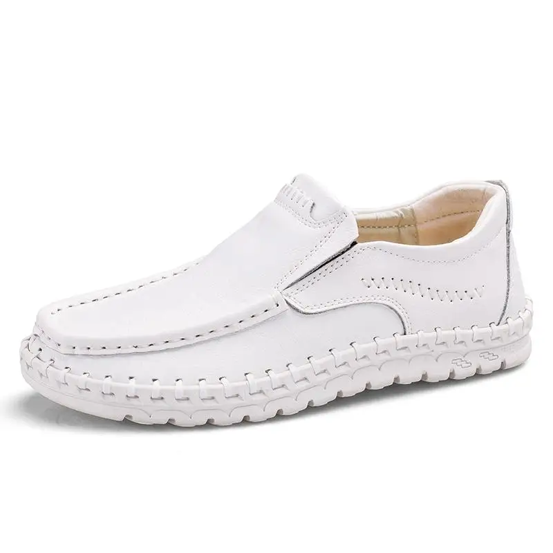 Designer Causal Shoes Men Wide Genuine Leather Loafers Flat Slip On Moccasins Male Sneakers Oxford Shoes Luxury High Quality - Цвет: Белый