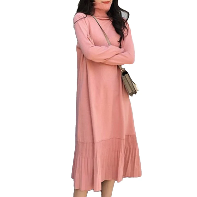 

Turtleneck Sweater Dresses Women Clothing Long Below The Knee Fall Undershirt New Knitwear Long Sleeve Dress Internet Celebrity