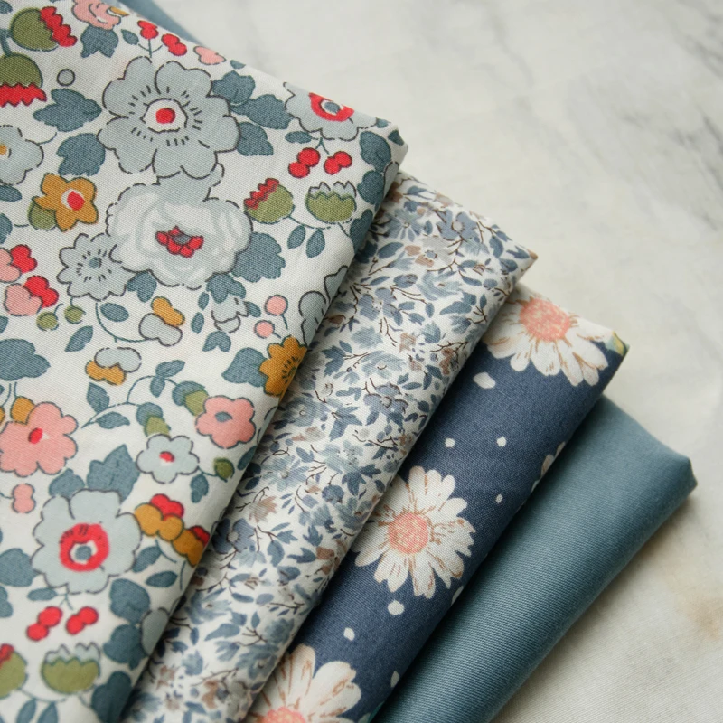 145x50 см серая синяя маленькая Цветочная тонкая хлопчатобумажная Поплиновая Ткань