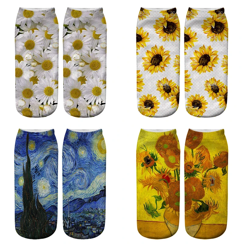 3D печать Дейзи носки женские Харадзюку забавные хлопковые короткие кавайные