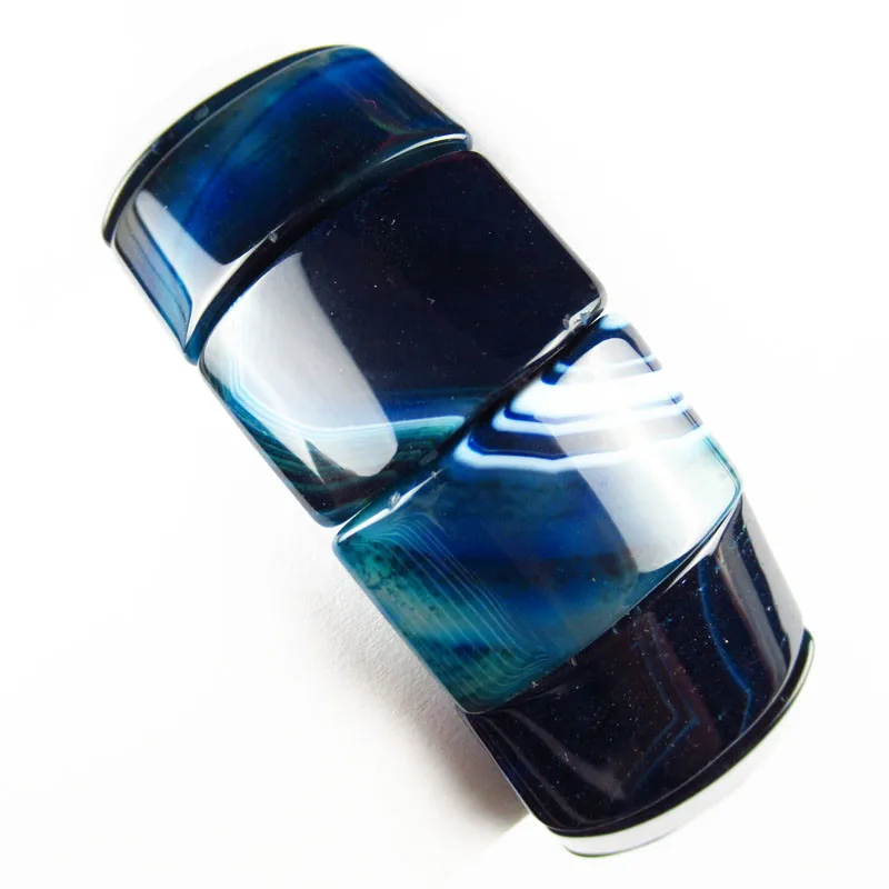 

80.8g Blue Onyx Agates Oblong Stretchy Bracelet 7.5" Width:25mm
