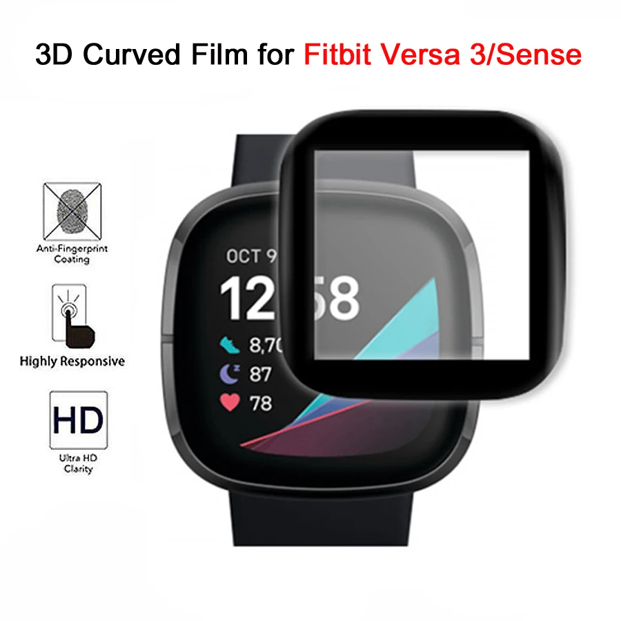 

Screen Protector for Fitbit Versa 3/Sense 3D Curved Edge Full Coverage Soft Protective Film for Fitbit Versa 3 (Not Glass)