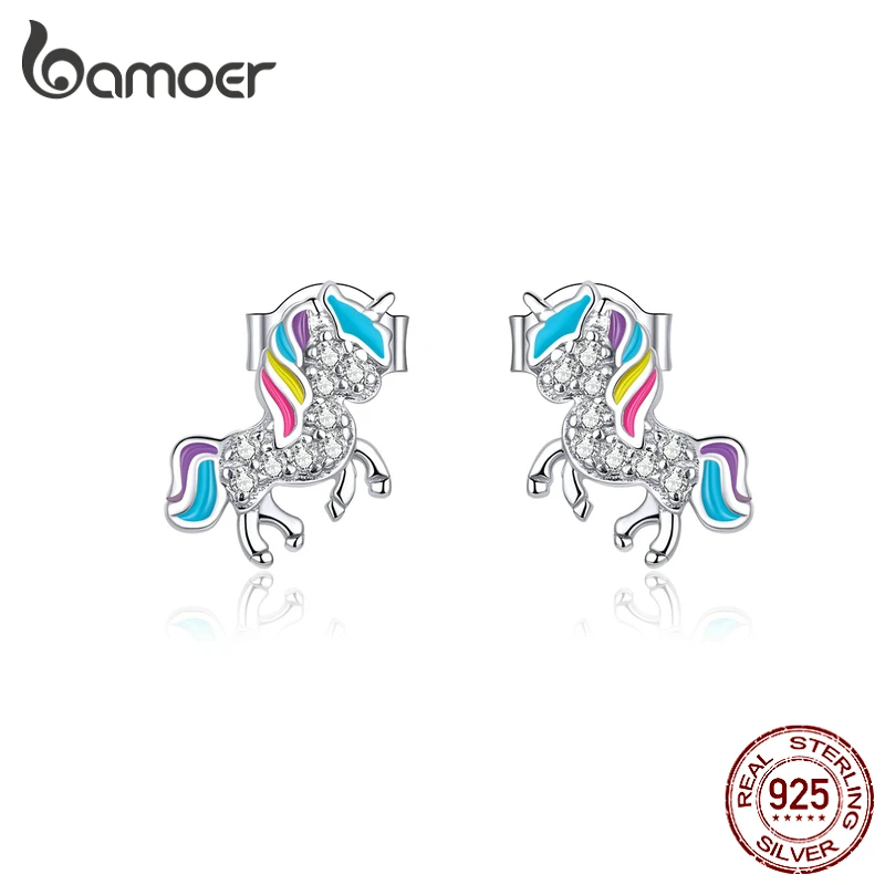 Серьги гвоздики для девочек bamoer GAE352 серьги с эмалью и серебряным цирконием
