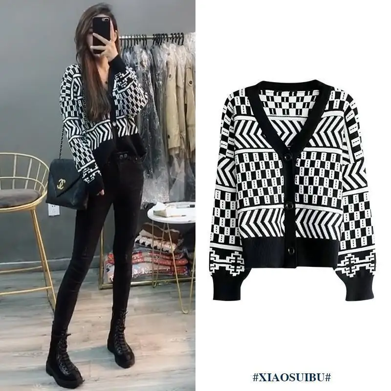 

2020 Autumn Women's New Outdoor Knitted Cardigan Coat Sweater V-neck Loose