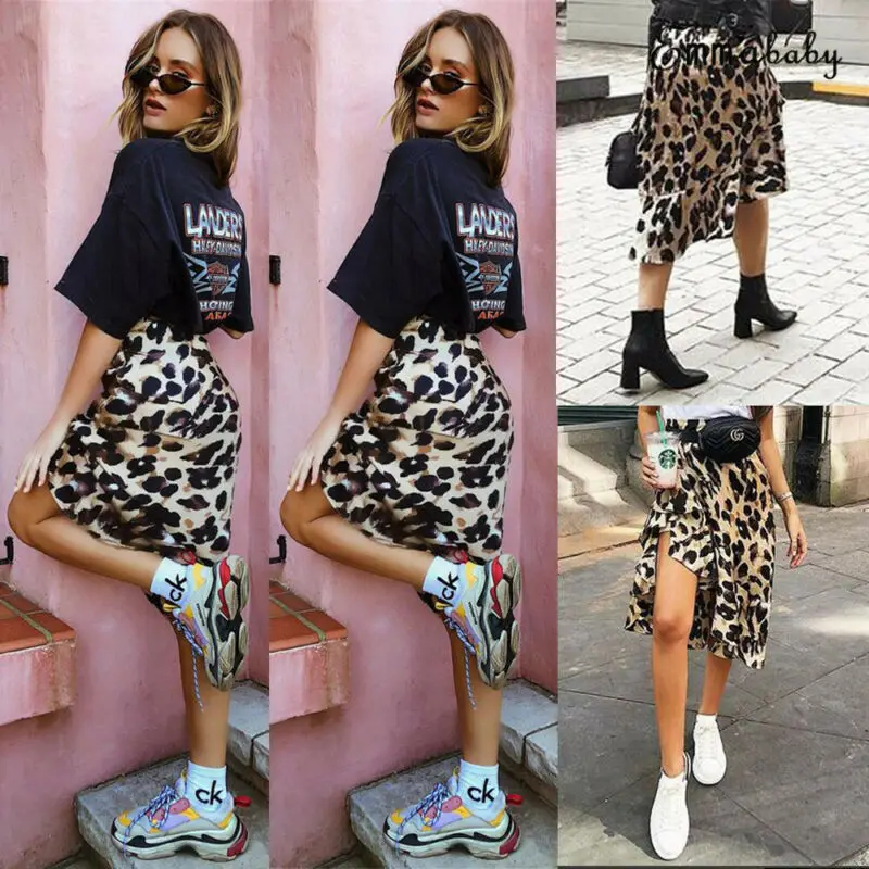

Sexy Women Skirt Hot Fashion Women Leopard Print High Waist Skirt Ladies Evening Party Mini Skirts Lace Up Ruffles Pencil Skirts