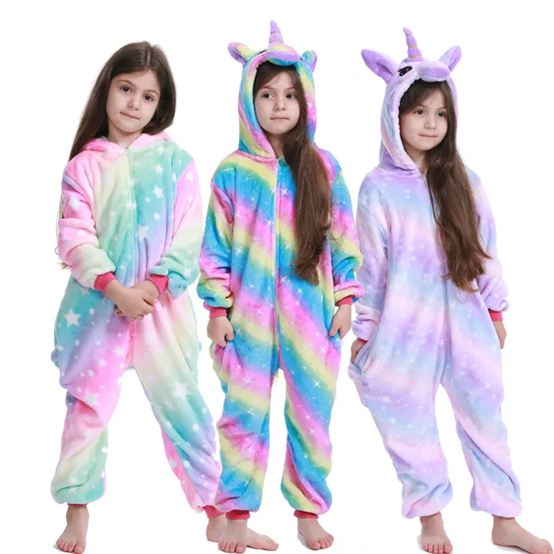 Зимние кигуруми пижамы Радужный Единорог детские с животными для мальчиков и