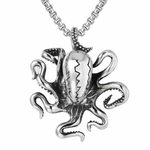 

Mens Octopus Pendant Necklace Stainless Steel Biker Jewelry Chain Silver