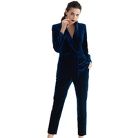 set female fashion british style slim professional belt small suit two piece gold velvet suit pants elegant suit female