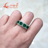 925 silver green color 5mm square shape emerald stone with melee moissanite for wedding engagement party gifts jewelry