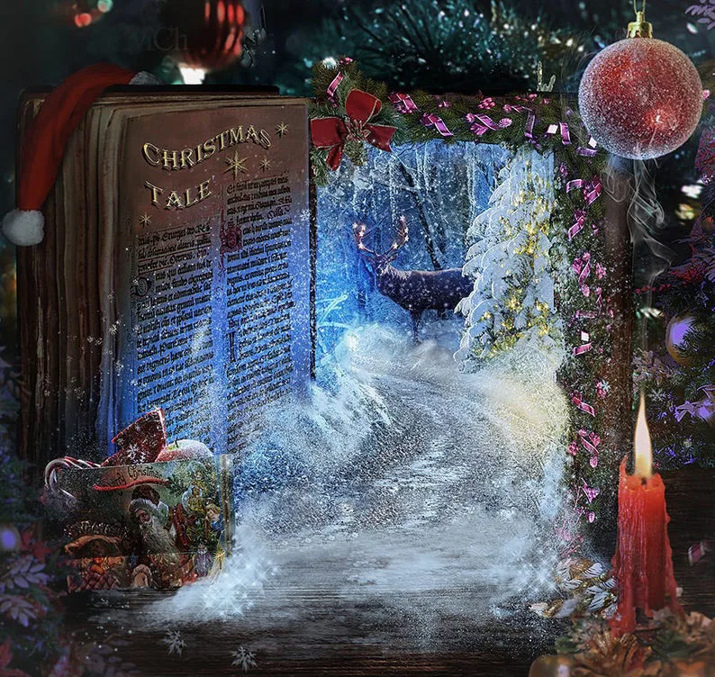 Рождественский фон для фотосъемки с изображением двери книги рождественской