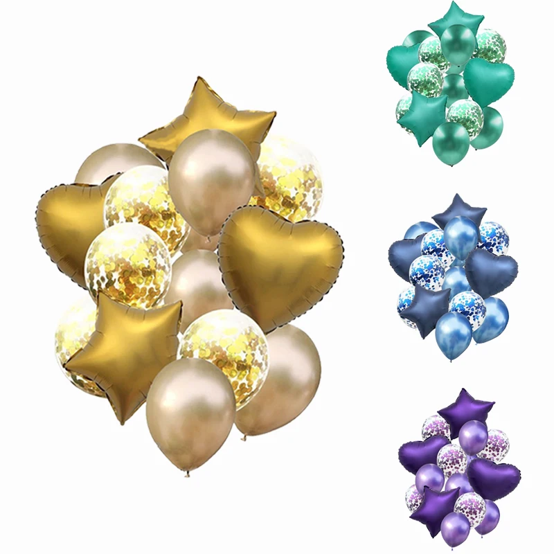 14 шт./лот 18 дюймов в форме сердца звезды 12 хромированныей металлический латексный