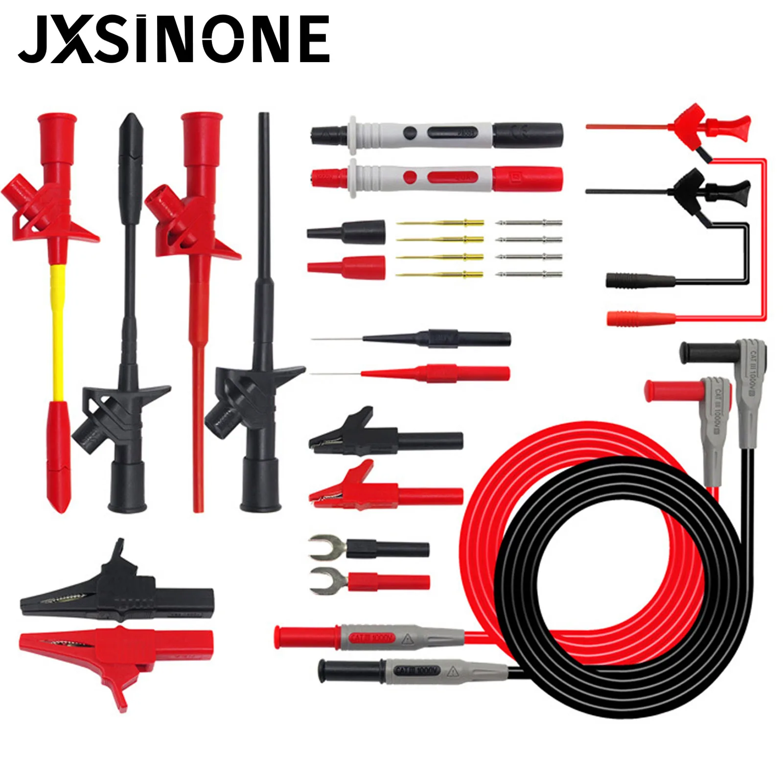 JXSINONE P1300 Series Replaceable Multimeter Probe Probes Test Hook&Test Lead kit 4mm Banana Plug Alligator Clip Automotive Tool