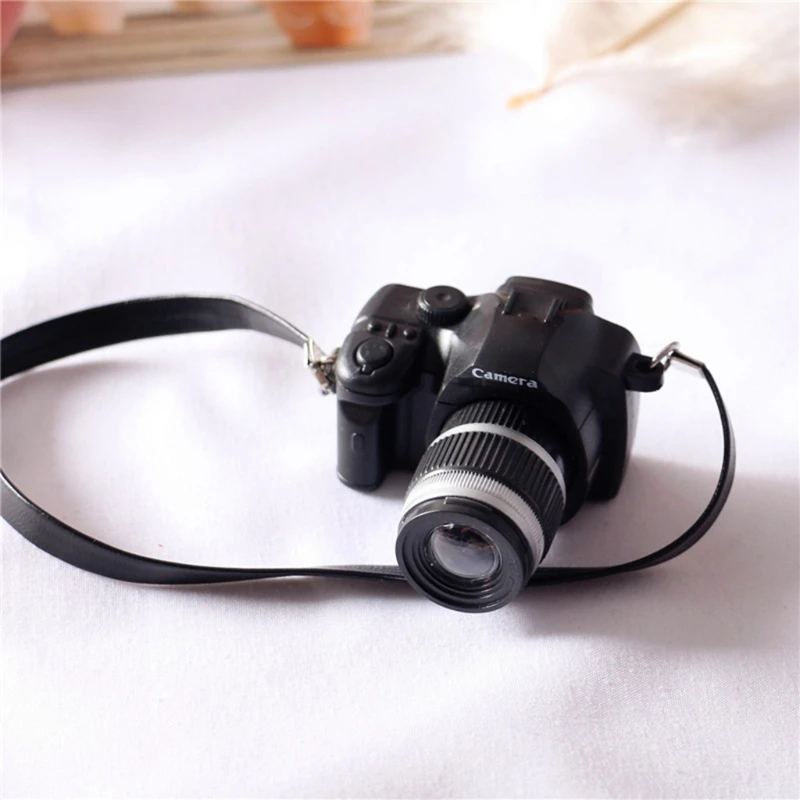 Mini c&aacute;mara para casa de mu&ntilde;ecas, modelo de accesorios de fotograf&iacute;a reci&eacute;n nacido, decoraciones para c&aacute;mara de juguete Retro en miniatura, 1/12-3