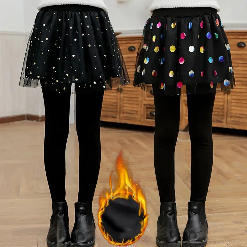 

2021 Autumn Autumn New Girls Thick Leggings Lace Skirt Legging for Kids Cotton Children Tutu Pants Toddler Warm Trousers G124