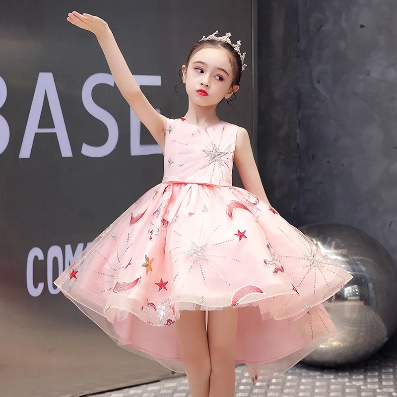 Children Girls Summer Pink Starts Puffy Wedding Flower Dress Kids Princess Party Pageant Formal First Holy Communion Feast | Детская