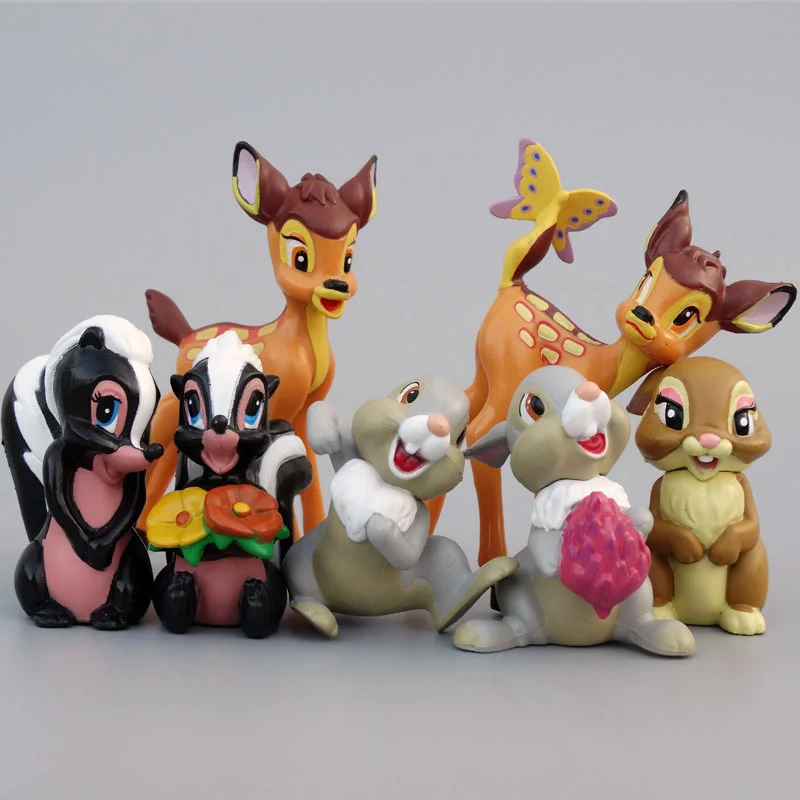 7pcs/Set Cartoon Bambi Deer Figure Action Rabbit Figurine Squirrel Figures Disney Anime Toys For Children Birthday Gifts 5~9CM