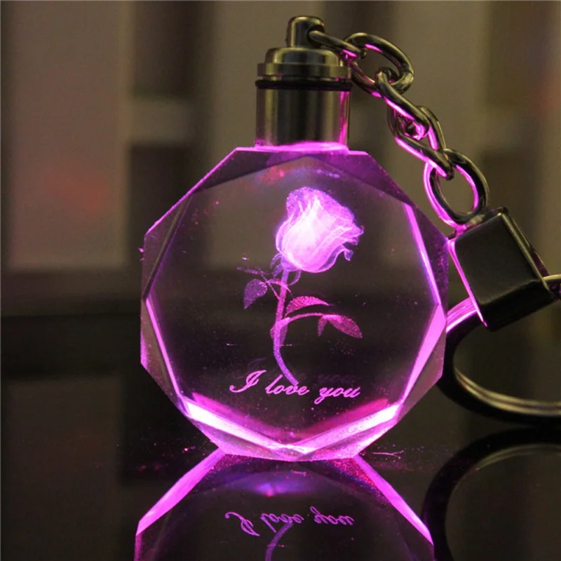 

Light Valentine's Day 3D Crystal Engraving Keychaine Couple Small Pendant Crystal Couple Key Chain Love For Women Girlfriend