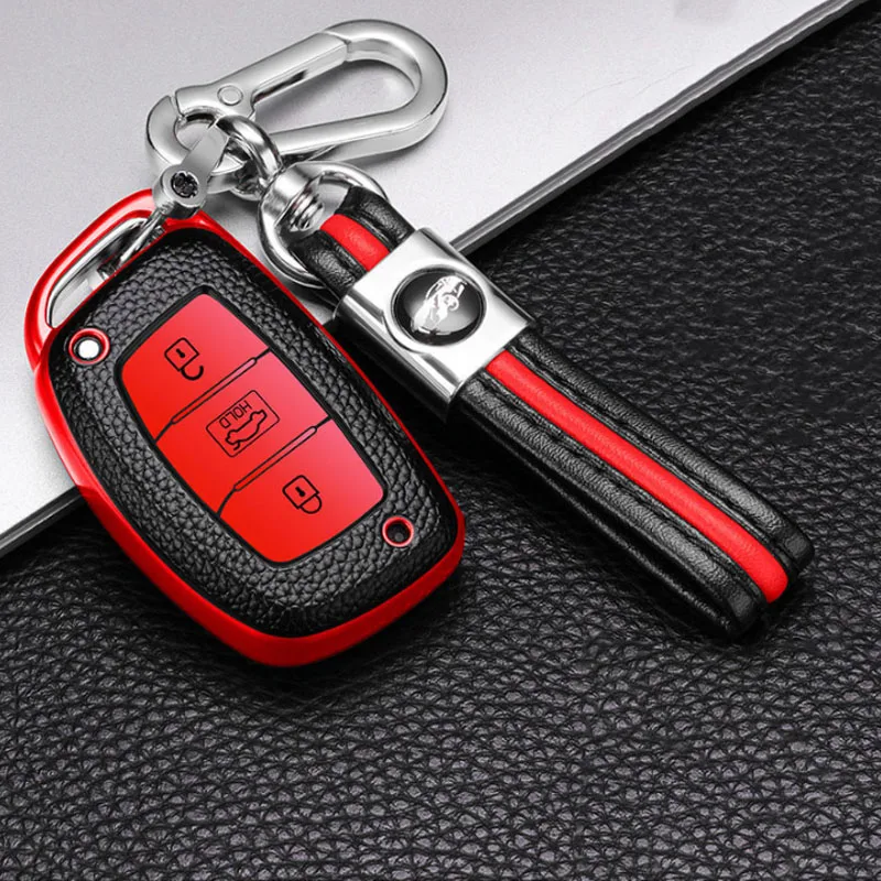 

FOR Hyundai Elantra I10 I20 I30 HB20 IX25 IX35 IX45 TUCSON Avante Leather TPU Car Smart Key Cover Bag Case Shell Holder Keychain