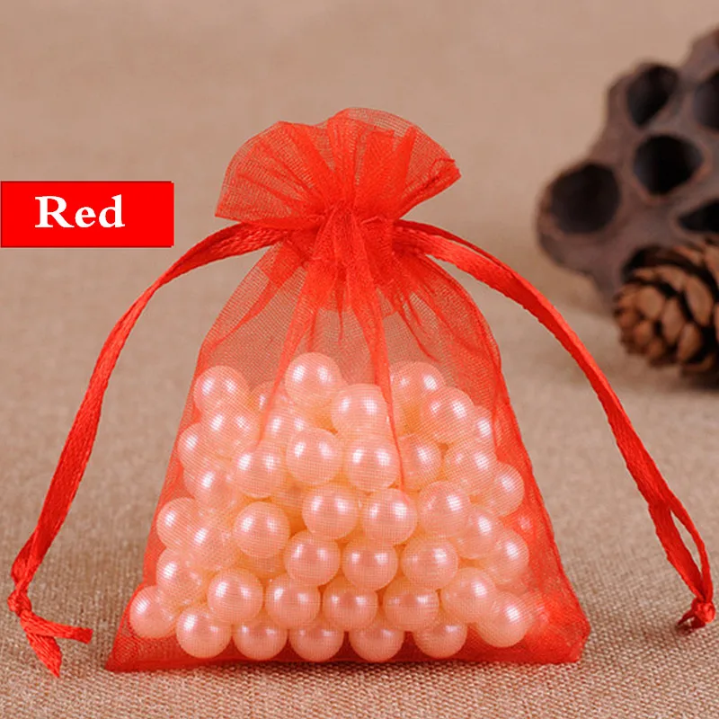 red 100 шт/50 шт сумки из органзы 7x9 9x12 10x15 см свадебные украшения мешочки из органзы подарочные пакеты в ювелирной упаковке и дисплее - Цвет: red