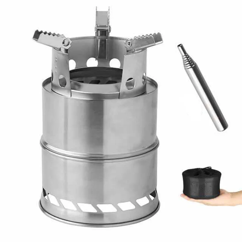 

Portable Stainless Steel Lightweight Wood Stove Alcohol Stove Burner Outdoor Cooking Picnic BBQ Camping+Telescopic Fire Blowpipe